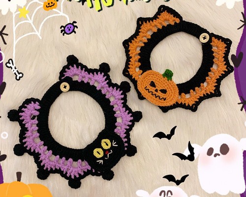 襟つき首輪、ハロウィン限定、スイートロリータ(シルバー)わんちゃん猫ちゃん用 襟つき首輪、ハロウィン限定、スイートロリータ(シルバー)わん