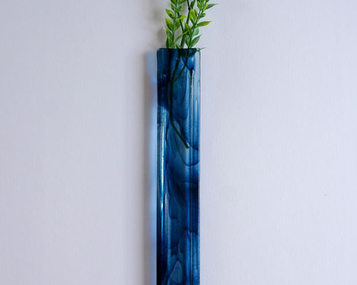 壁掛けOK｜マーブル模様の色ガラス一輪挿し・両面使える花器・花材付き