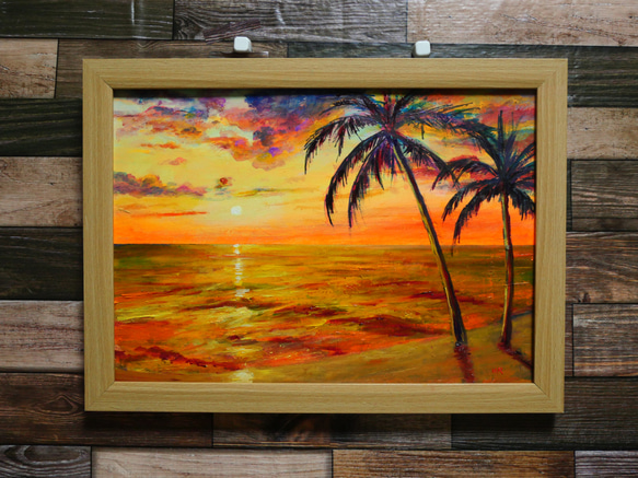 油絵 絵画【夕日の海辺】 4枚目の画像