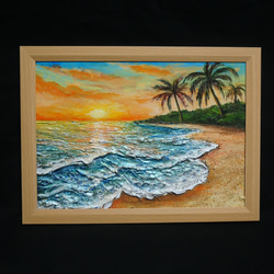 油絵 油彩 油彩画 絵 絵画【夕日の海辺】 8枚目の画像