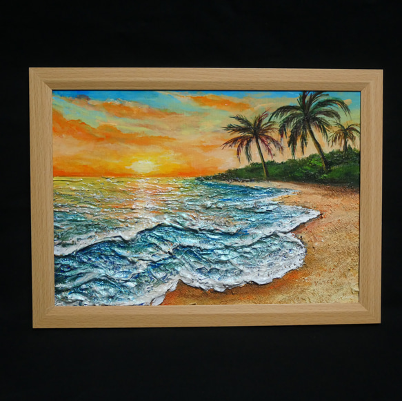 油絵 油彩 油彩画 絵 絵画【夕日の海辺】 8枚目の画像