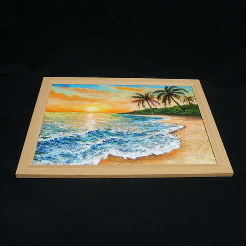油絵 油彩 油彩画 絵 絵画【夕日の海辺】 絵画 HR 通販