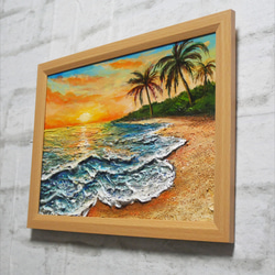 油絵 油彩 油彩画 絵 絵画【夕日の海辺】 6枚目の画像