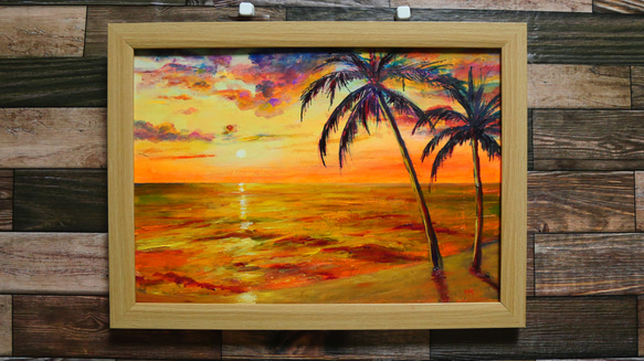 油絵 絵画【夕日の海辺】 1枚目の画像