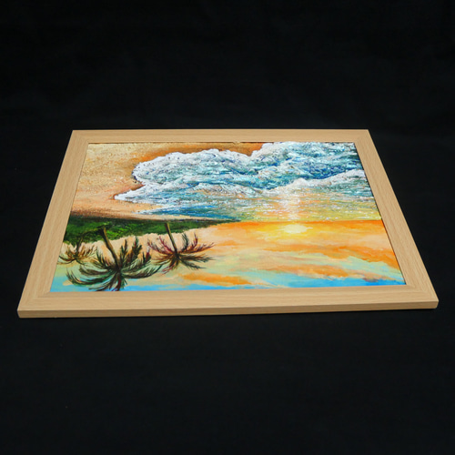 油絵 油彩 油彩画 絵 絵画【夕日の海辺】 絵画 HR 通販