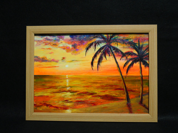油絵 絵画【夕日の海辺】 5枚目の画像
