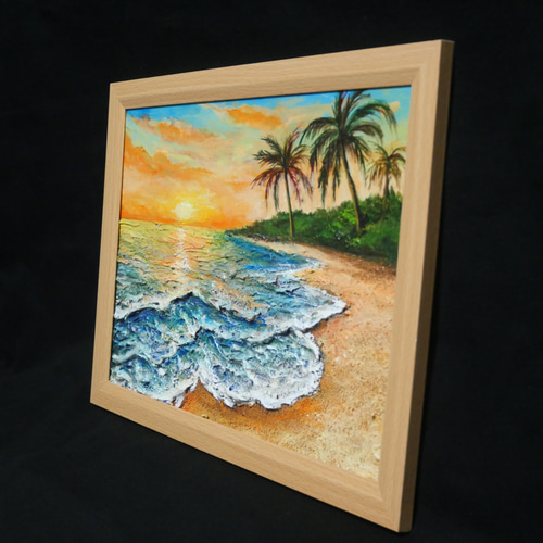 油絵 油彩 油彩画 絵 絵画【夕日の海辺】 絵画 HR 通販
