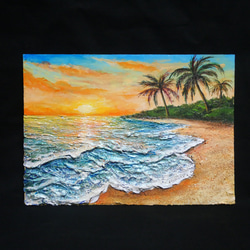 油絵 油彩 油彩画 絵 絵画【夕日の海辺】 17枚目の画像