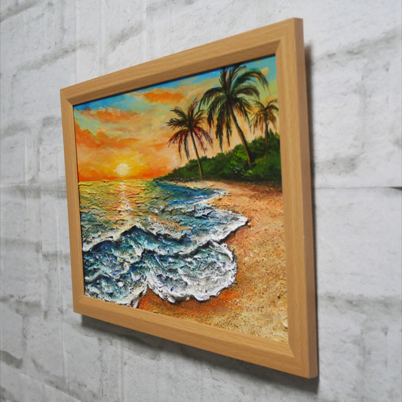 油絵 油彩 油彩画 絵 絵画【夕日の海辺】 2枚目の画像