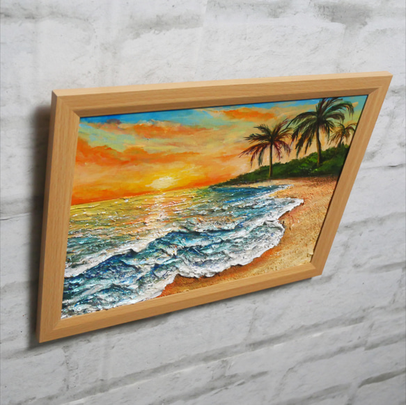 油絵 油彩 油彩画 絵 絵画【夕日の海辺】 4枚目の画像