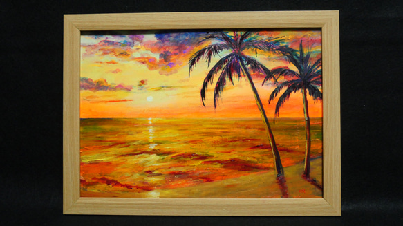 油絵 絵画【夕日の海辺】 8枚目の画像