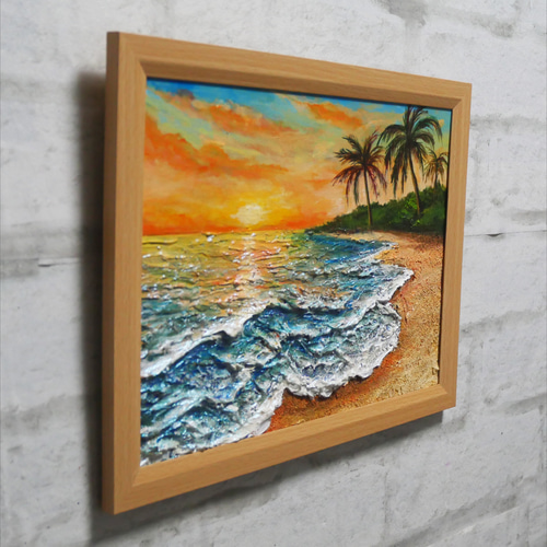油絵 油彩 油彩画 絵 絵画【夕日の海辺】 絵画 HR 通販