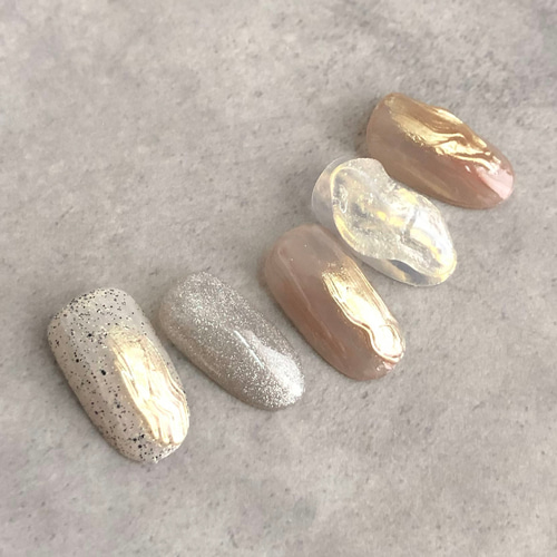 ネイルチップ うねうねブラウン卒業式成人式ちゅるん結婚式韓国  