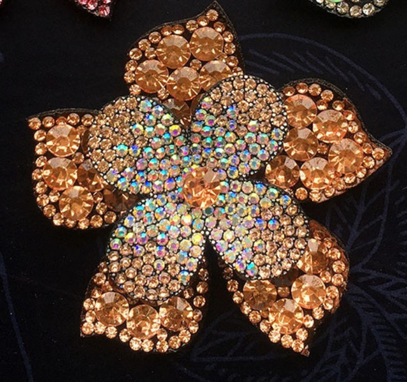 ラインストーンモチーフ 8㎝＊8㎝ オレンジ ビジュー・クリスタル