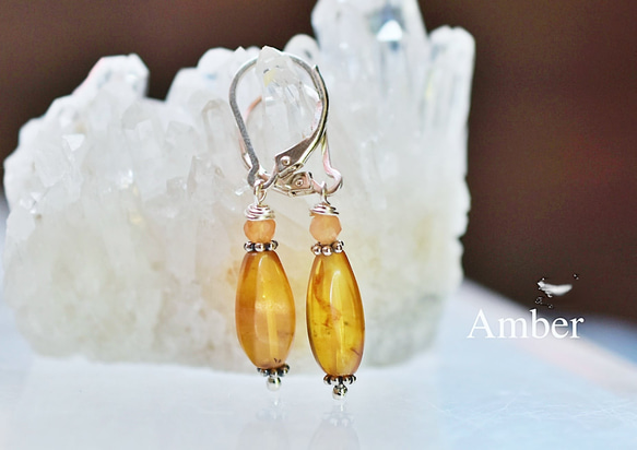 琥珀★amber シルバーピアス1189 1枚目の画像