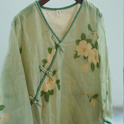 ロングスリーブプリントレディース綿麻ドレス 3枚目の画像