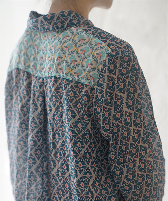 カジュアルシンプルレディースルーズロングスリーブプリント綿麻シャツ 2枚目の画像