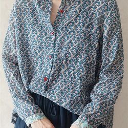 カジュアルシンプルレディースルーズロングスリーブプリント綿麻シャツ 3枚目の画像