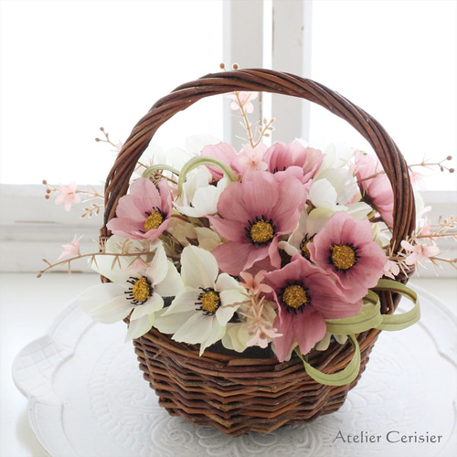 コスモス バスケットアレンジ ＜アーティフィシャルフラワー＞ モーブ
