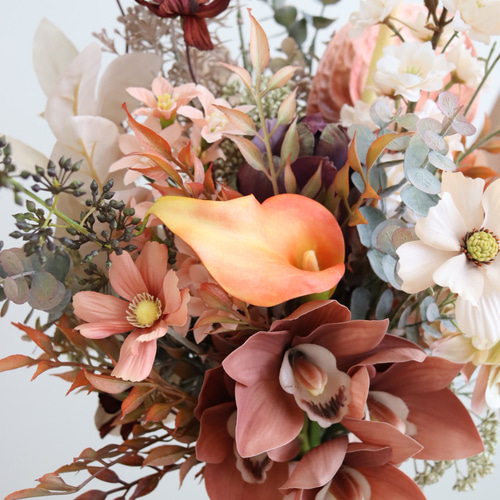 ブラウン×テラコッタカラーの秋色ブーケ ブートニア ウェディング 秋