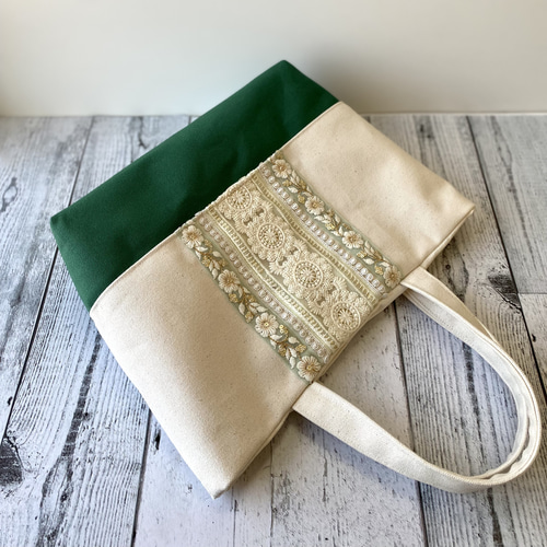 honami　インド刺繍トートバッグホワイト　ハンドメイド 残り1点 インド刺繍の麻バッグ【ﾎﾜｲﾄ】 - KANAHEI-MADE'S