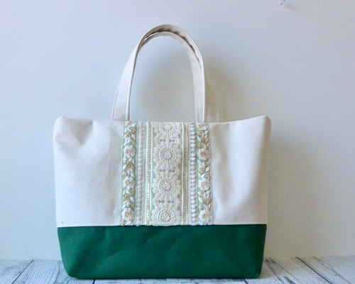 honami　インド刺繍トートバッグホワイト　ハンドメイド b8982512e9006ef985bda6062238b7