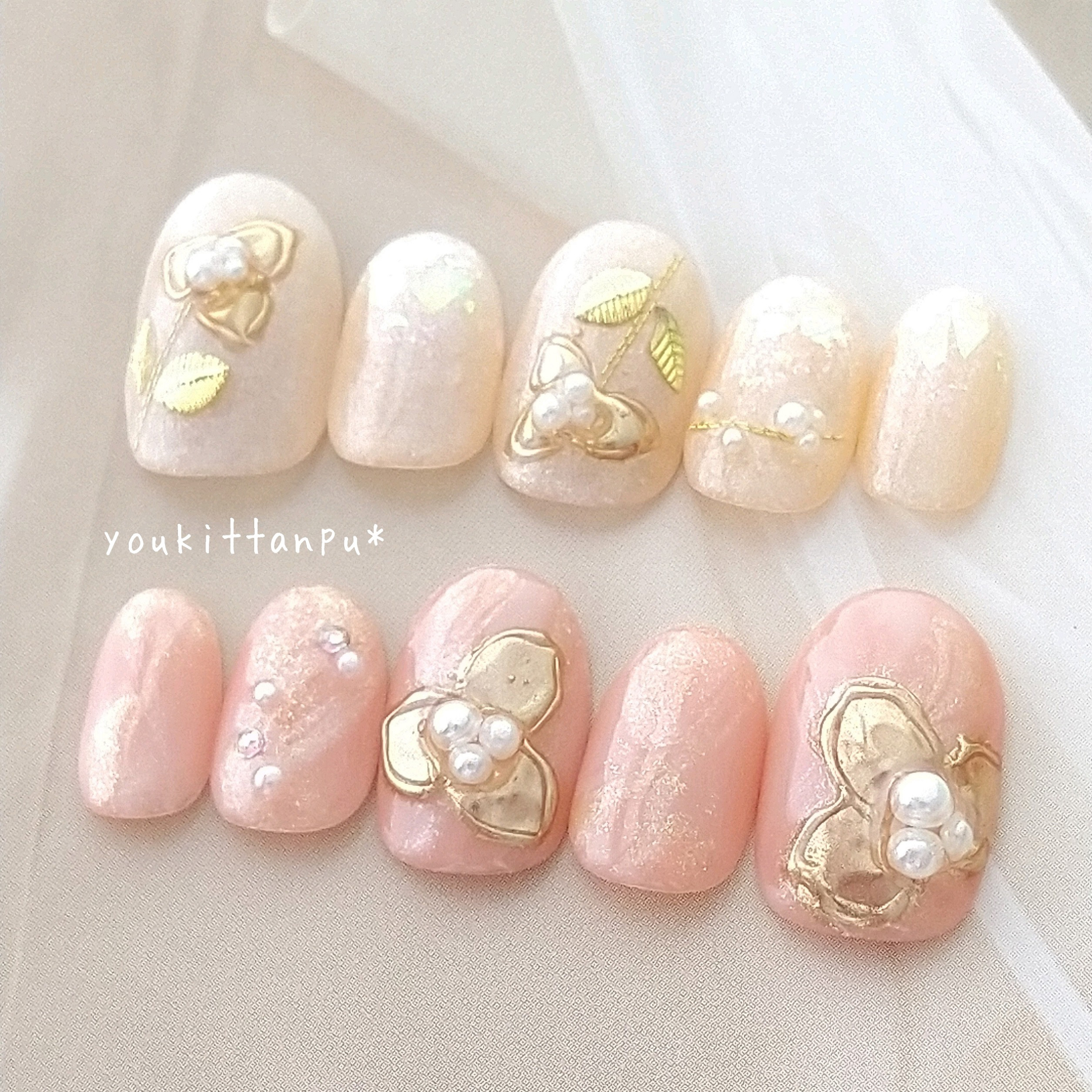 ネイルチップ ミラーフラワーⅤ アシンメトリー＊つけ爪 結婚式 ブライダル ウェディング 白無垢 成人式 卒業式 花