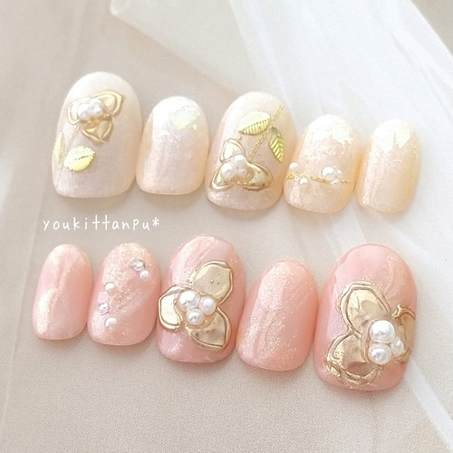 ネイルチップ ミラーフラワーⅤ アシンメトリー＊つけ爪 結婚式  