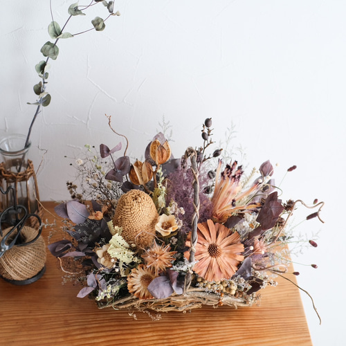 秋のドライフラワー風バスケットアレンジメント 秋のドライフラワー風バスケットアレンジメント