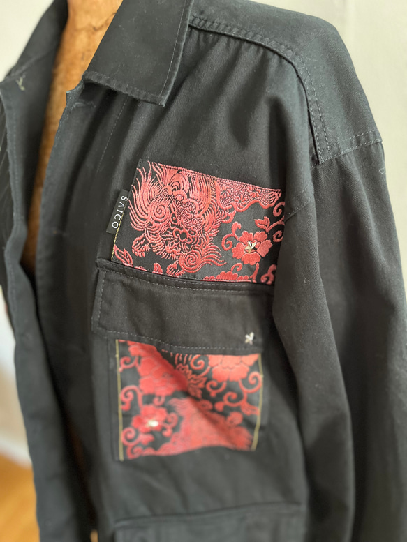 唐獅子牡丹帯　パッチワーク　ジャケット　L　着物リユース　着物リメイク 9枚目の画像