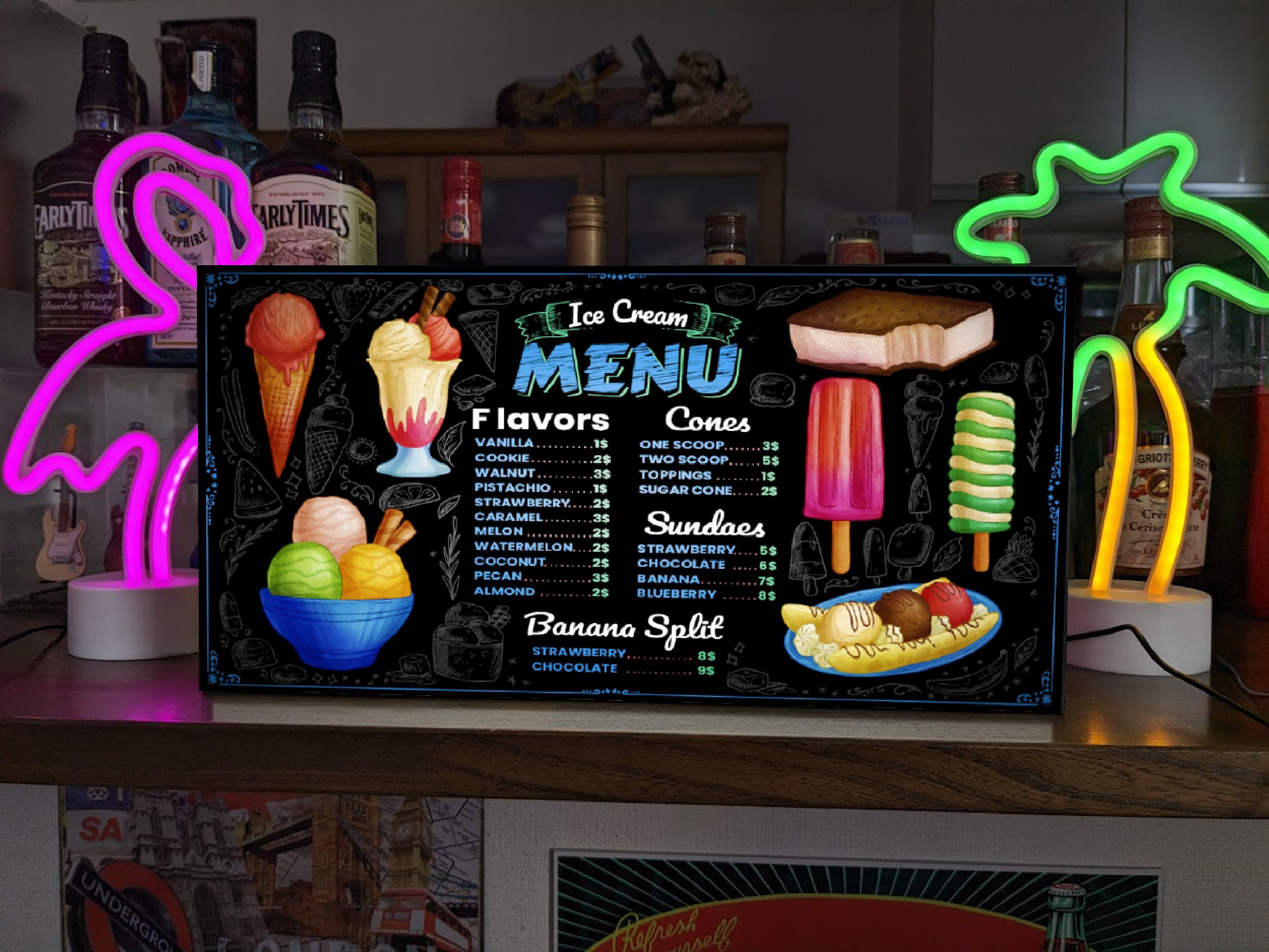 【Lサイズ】アイスクリーム ソフトクリーム スイーツ 洋菓子 メニュー 店舗 ランプ 看板 置物 雑貨 ライトBOX