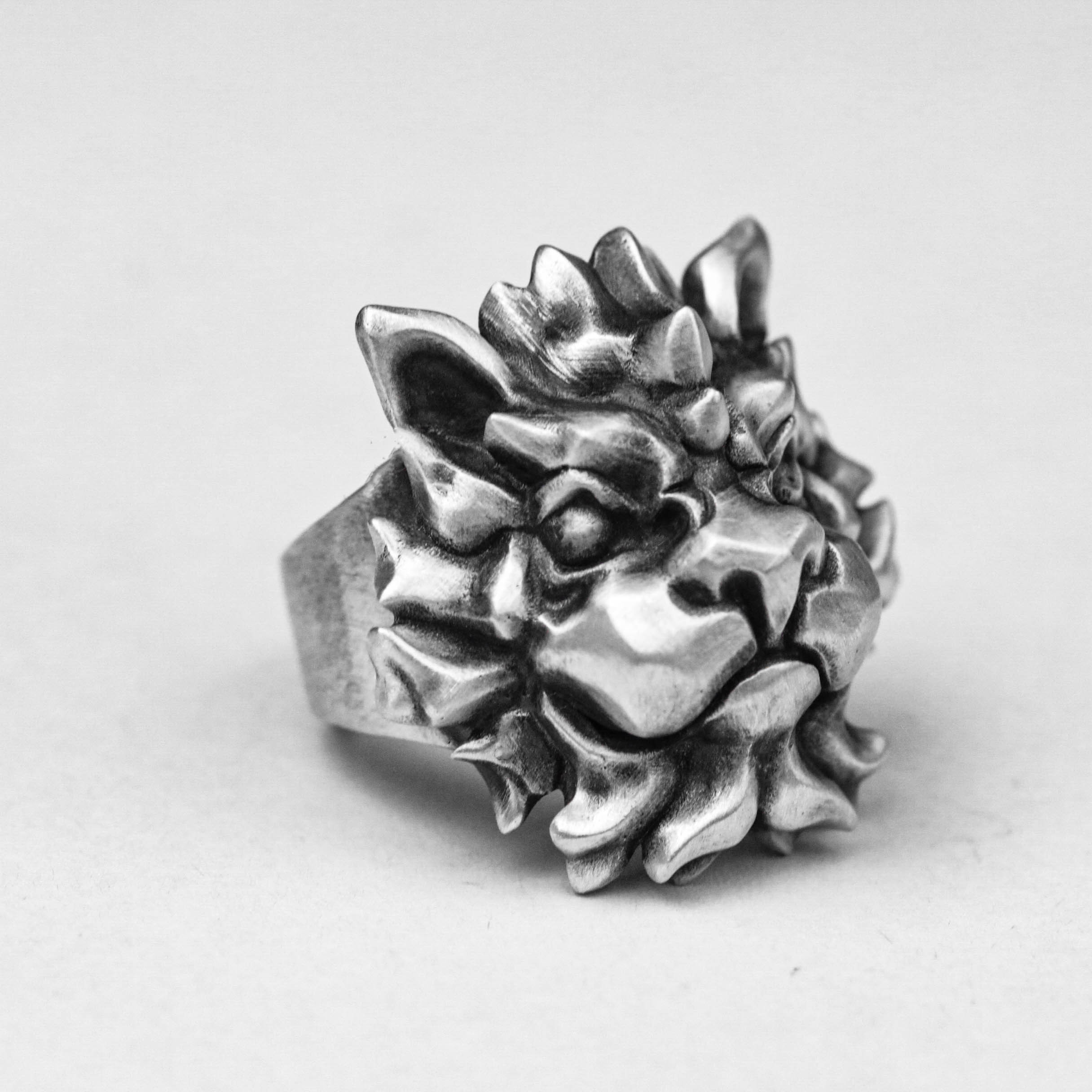 手作りライオンキングリング、干支レオリング、レオメンズリング、ライオンヘッドリング、酸化ライオンリング、シルバーライオン