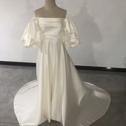 パーティードレス ウェディングドレス パフスリーブ アイボリー  