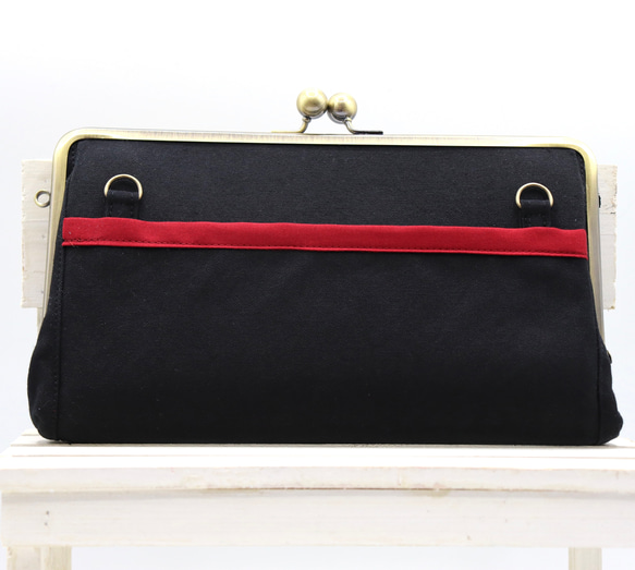 即売会参加にオススメ！お財布ショルダーバッグ 黒×赤 がま口