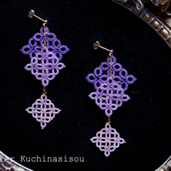 【訂做】梭織蕾絲方形耳環三件（紫色） 第1張的照片