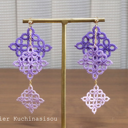 【訂做】梭織蕾絲方形耳環三件（紫色） 第7張的照片