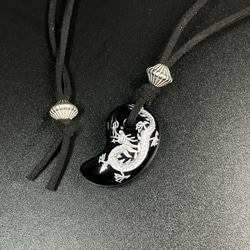 【目標達成をサポートする力を与える】皇帝龍 銀彫オニキス 勾玉 スエードコード ネックレス ｍｙ２ 10枚目の画像