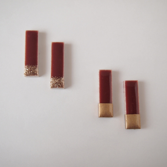 【オーダーページ】ロング美濃焼ラメピアス(ボルドー)　ピアス / イヤリング 1枚目の画像