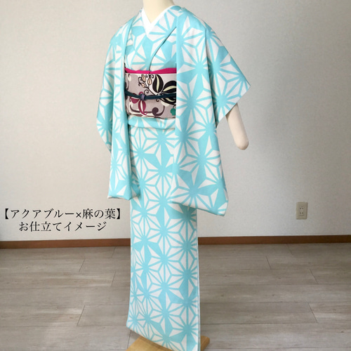 洗える着物　小紋　白地　麻の葉　ドット模様　単衣　着物　063a p 洗える着物 小紋 白地 麻の葉 ドット模様 単衣 着物 063a p（H.L