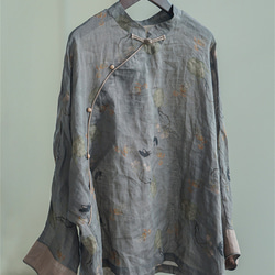 綿麻プリントロングスリーブレディースシャツ 2枚目の画像
