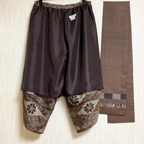 着物雨コートリメイクサルエルパンツ、ベレー帽、ストール付き 2f8f0c7b023626813f2a2bea654e41