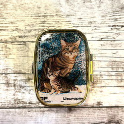 古い外国切手のピルケース　アクセサリーケース　再販（イタリア　親子の猫）ラッピング無料！プレゼントにも 2枚目の画像