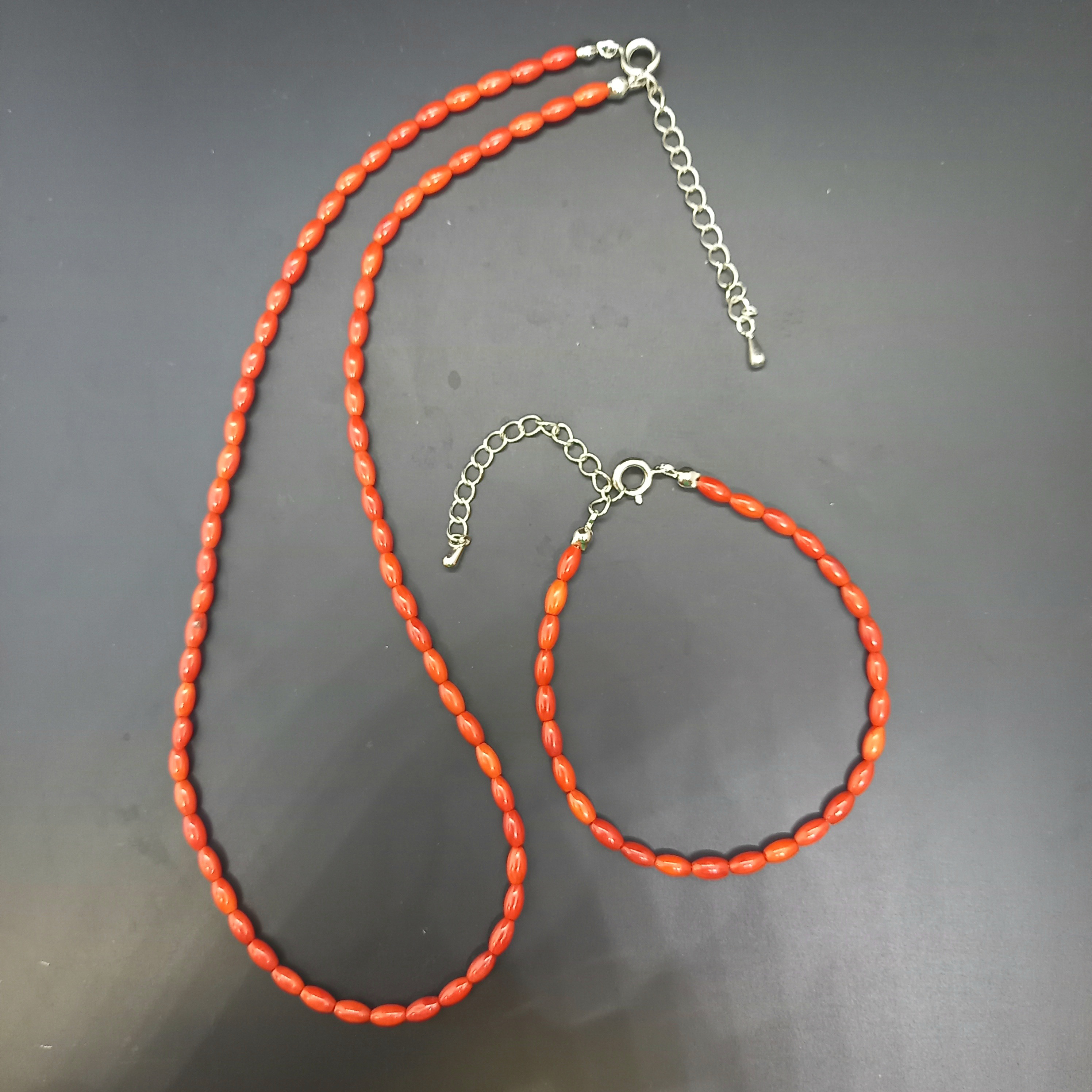 [N-107] バレル型珊瑚のネックレスとブレスレットセット