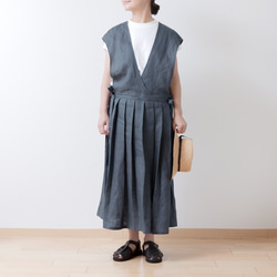 成人女孩圍裙cachecoeur連身裙-法國亞麻/灰色 第8張的照片