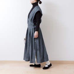 成人女孩圍裙cachecoeur連身裙-法國亞麻/灰色 第13張的照片