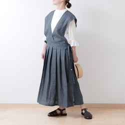 成人女孩圍裙cachecoeur連身裙-法國亞麻/灰色 第7張的照片