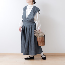 成人女孩圍裙cachecoeur連身裙-法國亞麻/灰色 第1張的照片