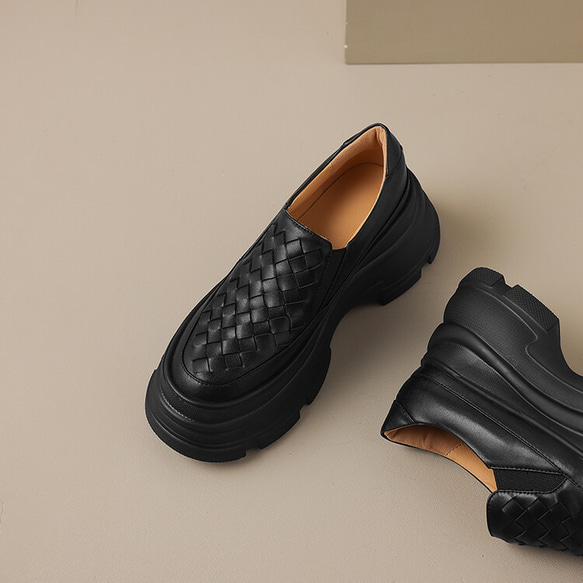 23 秋季女式真皮鞋超輕質厚底鞋舒適淺口鞋 22 厘米-24.5 厘米黑色 #814⭐免運費⭐ 第9張的照片