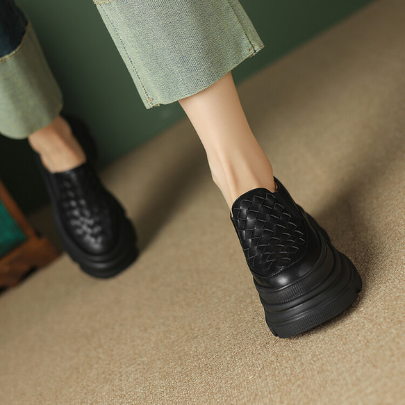 23 秋季女式真皮鞋超輕質厚底鞋舒適淺口鞋 22 厘米-24.5 厘米黑色 #814⭐免運費⭐ 第2張的照片