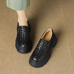 23 秋季女式真皮鞋超輕質厚底鞋舒適淺口鞋 22 厘米-24.5 厘米黑色 #814⭐免運費⭐ 第4張的照片